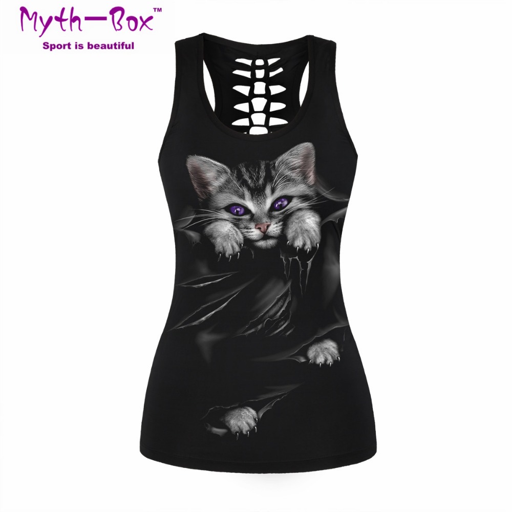 Women Sport Vest Bad Cat Print - огляд і ціна Sleeveless Undershirt